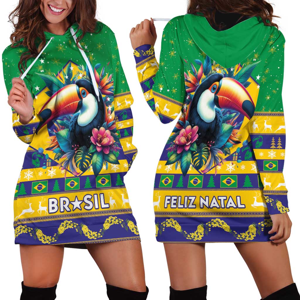 Brazil Christmas Hoodie Dress Toco Toucan Flag Style - Wonder Print Shop
