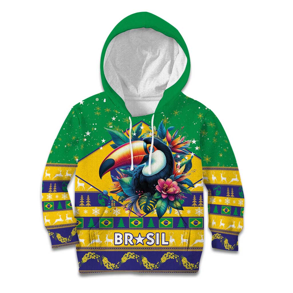 Brazil Christmas Kid Hoodie Toco Toucan Flag Style - Wonder Print Shop