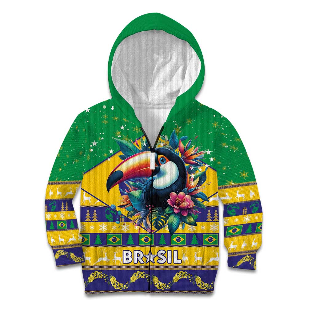 Brazil Christmas Kid Hoodie Toco Toucan Flag Style - Wonder Print Shop
