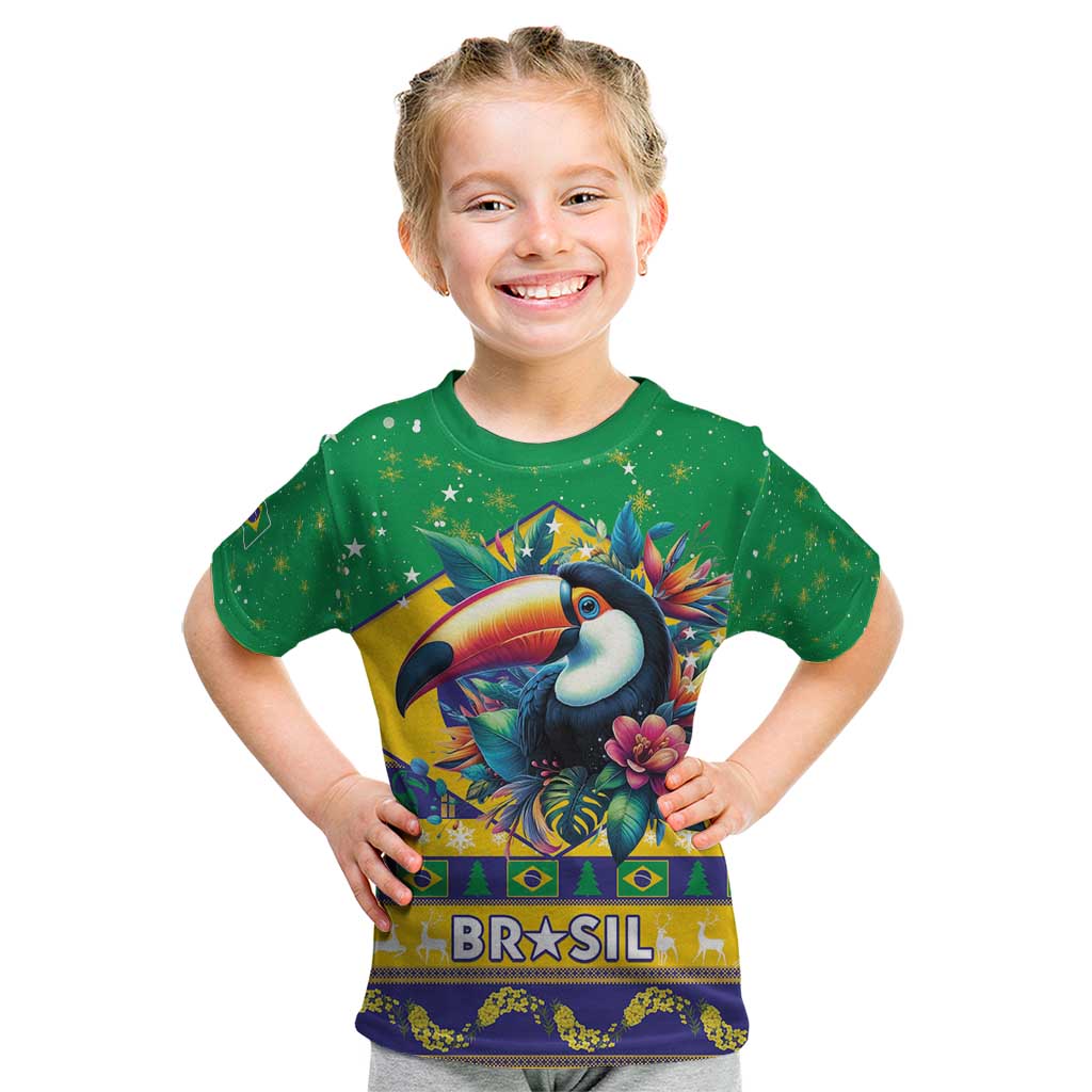 Brazil Christmas Kid T Shirt Toco Toucan Flag Style - Wonder Print Shop