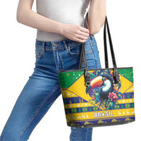 Brazil Christmas Leather Tote Bag Toco Toucan Flag Style - Wonder Print Shop