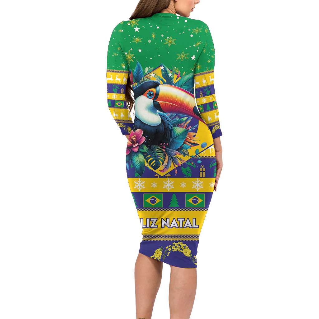 Brazil Christmas Long Sleeve Bodycon Dress Toco Toucan Flag Style - Wonder Print Shop