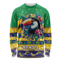 Brazil Christmas Long Sleeve Shirt Toco Toucan Flag Style - Wonder Print Shop