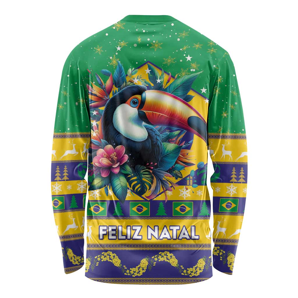 Brazil Christmas Long Sleeve Shirt Toco Toucan Flag Style - Wonder Print Shop