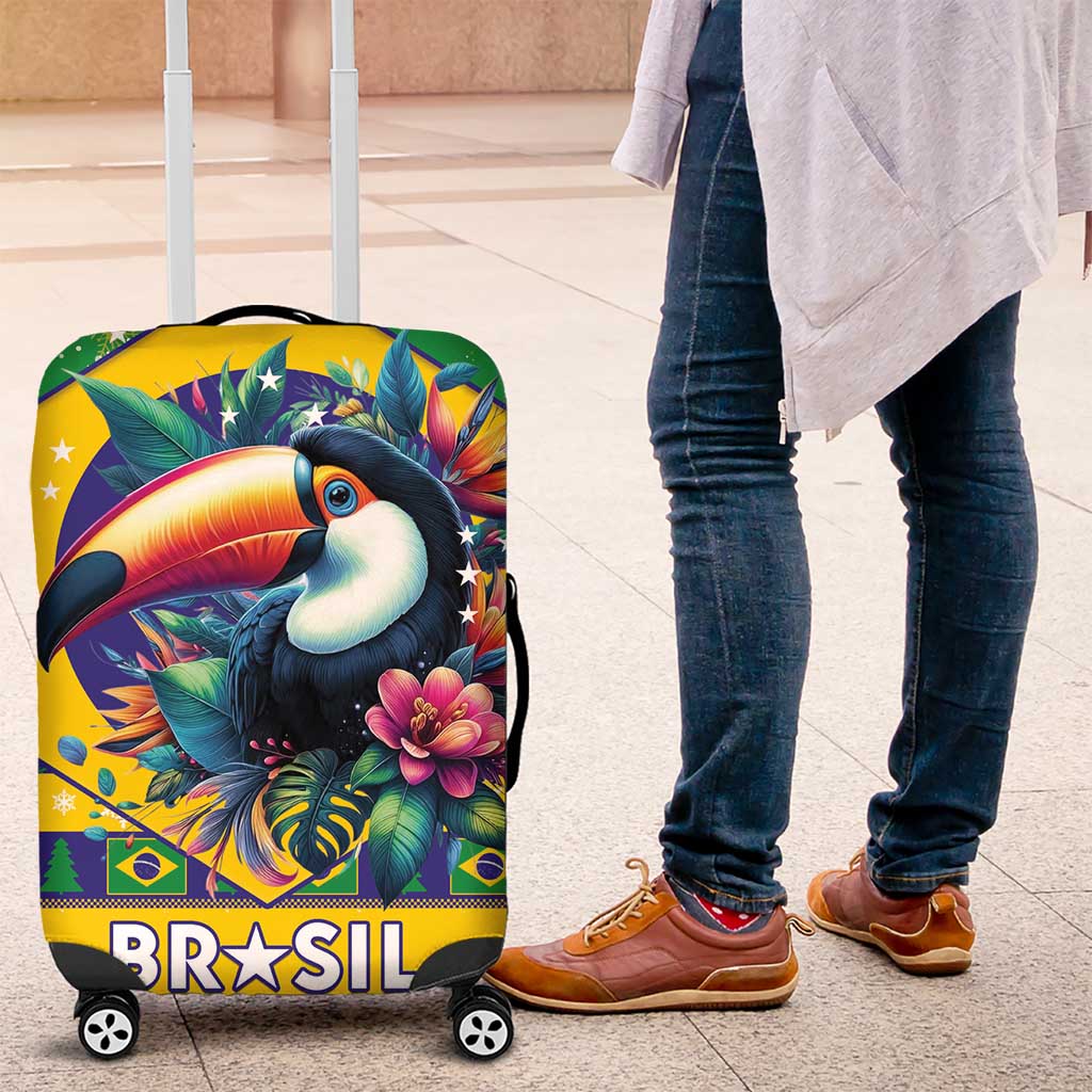 Brazil Christmas Luggage Cover Toco Toucan Flag Style - Wonder Print Shop