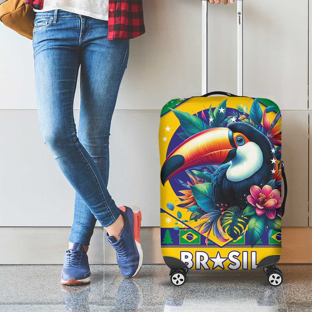 Brazil Christmas Luggage Cover Toco Toucan Flag Style - Wonder Print Shop
