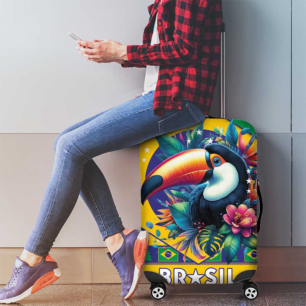 Brazil Christmas Luggage Cover Toco Toucan Flag Style - Wonder Print Shop