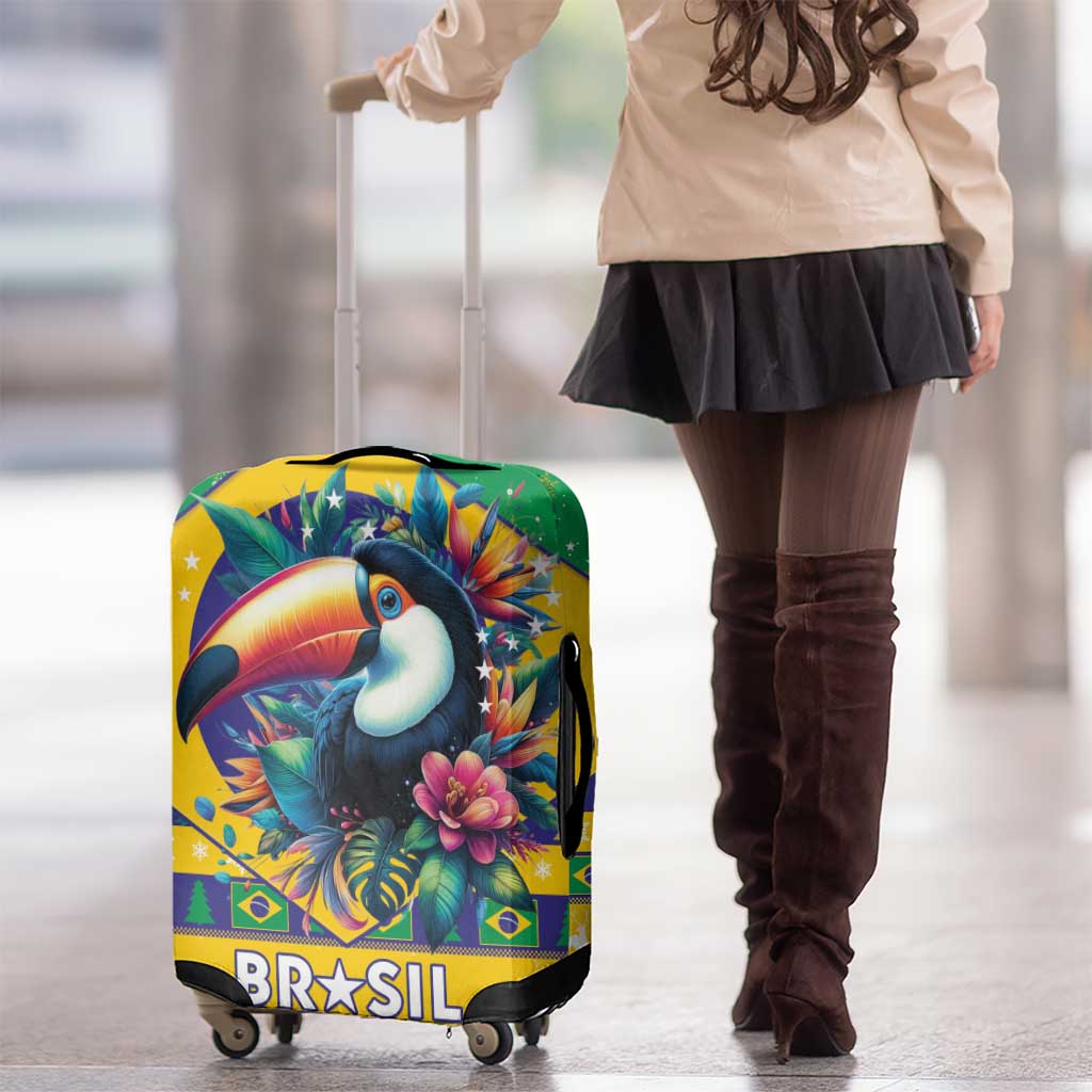 Brazil Christmas Luggage Cover Toco Toucan Flag Style - Wonder Print Shop