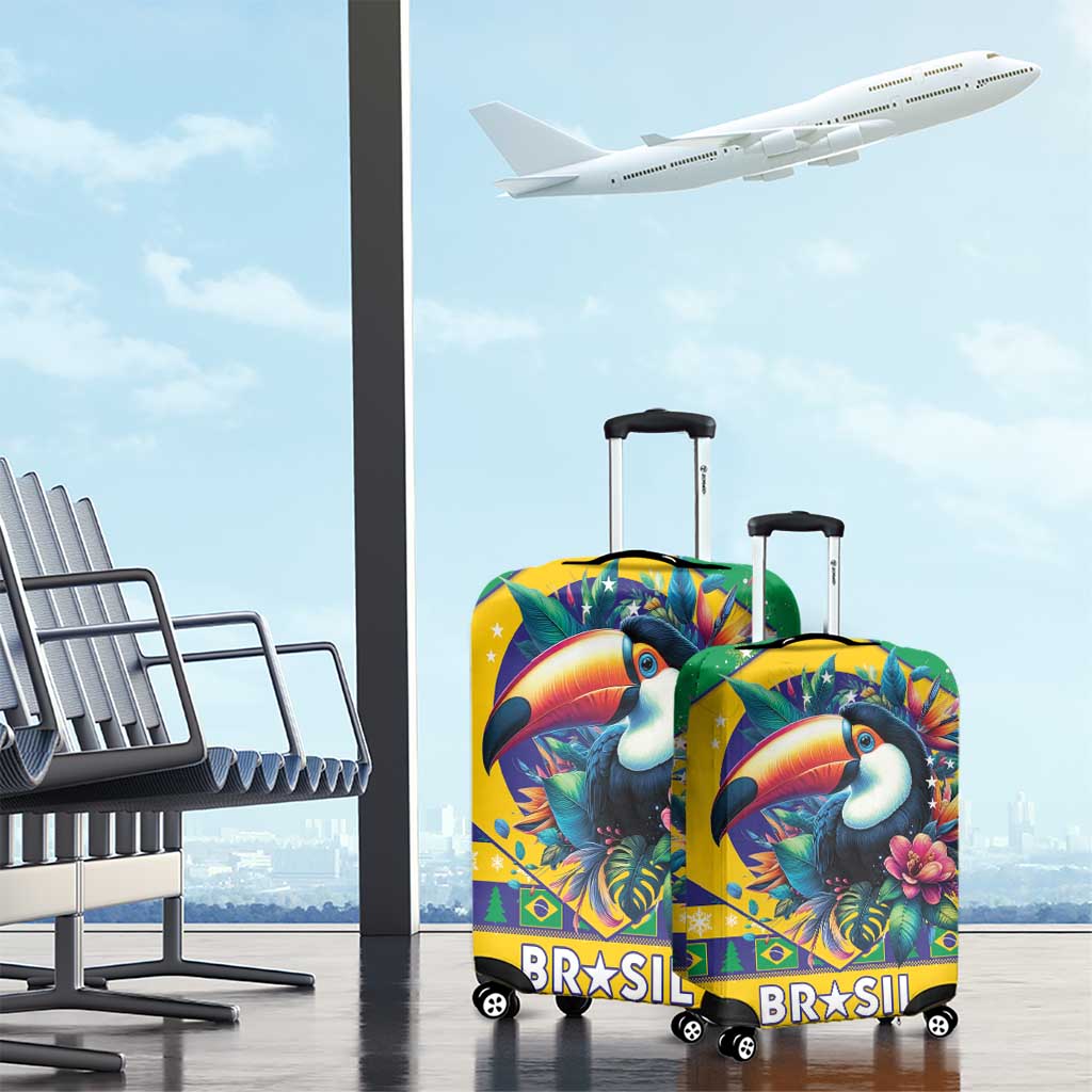 Brazil Christmas Luggage Cover Toco Toucan Flag Style - Wonder Print Shop