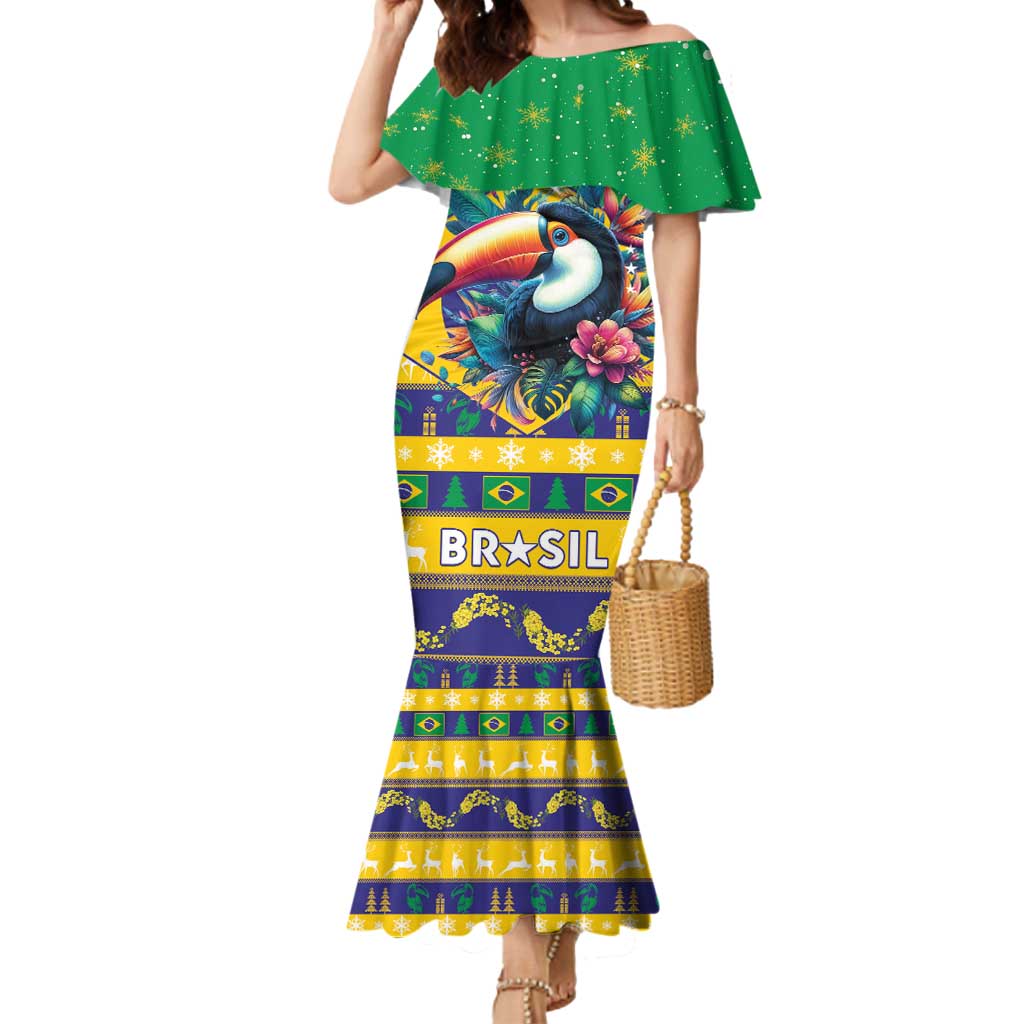 Brazil Christmas Mermaid Dress Toco Toucan Flag Style - Wonder Print Shop