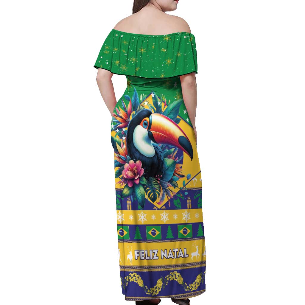Brazil Christmas Off Shoulder Maxi Dress Toco Toucan Flag Style - Wonder Print Shop