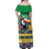 Brazil Christmas Off Shoulder Maxi Dress Toco Toucan Flag Style - Wonder Print Shop