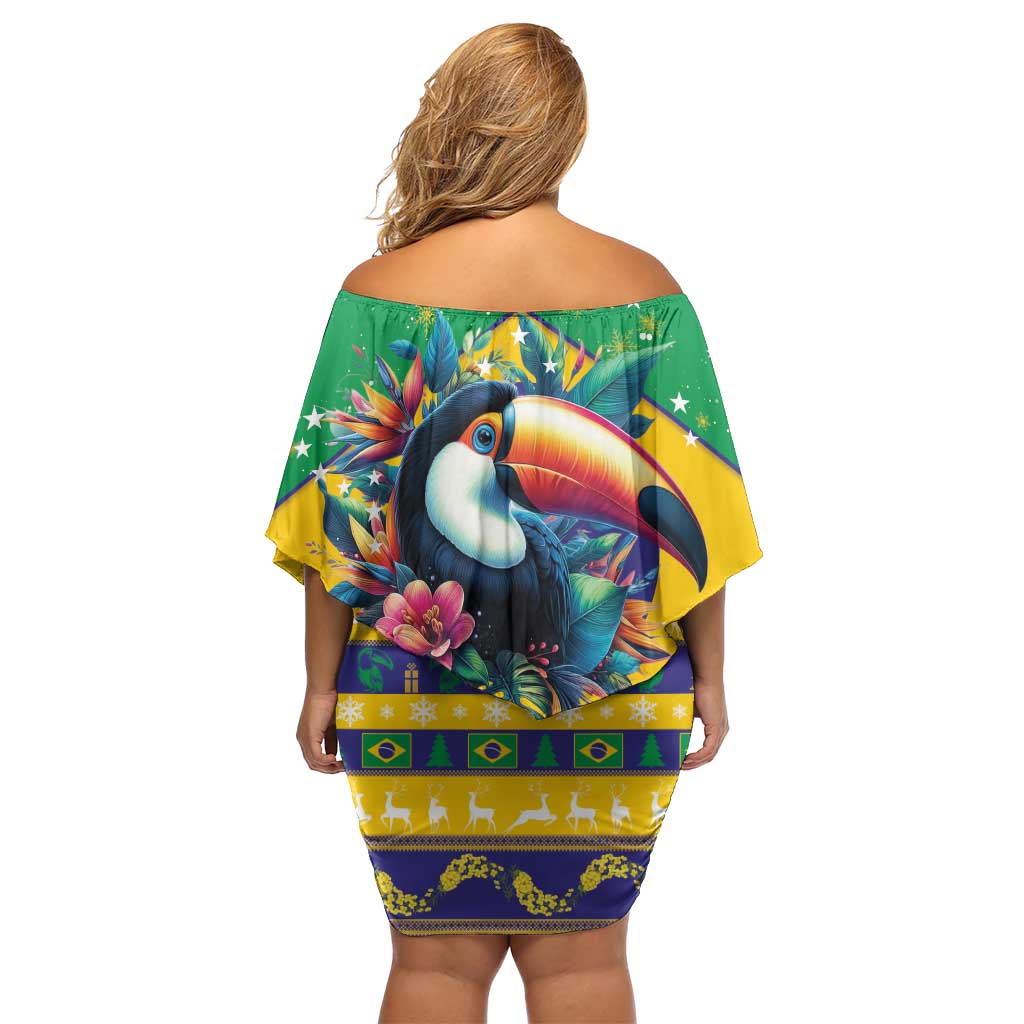 Brazil Christmas Off Shoulder Short Dress Toco Toucan Flag Style - Wonder Print Shop