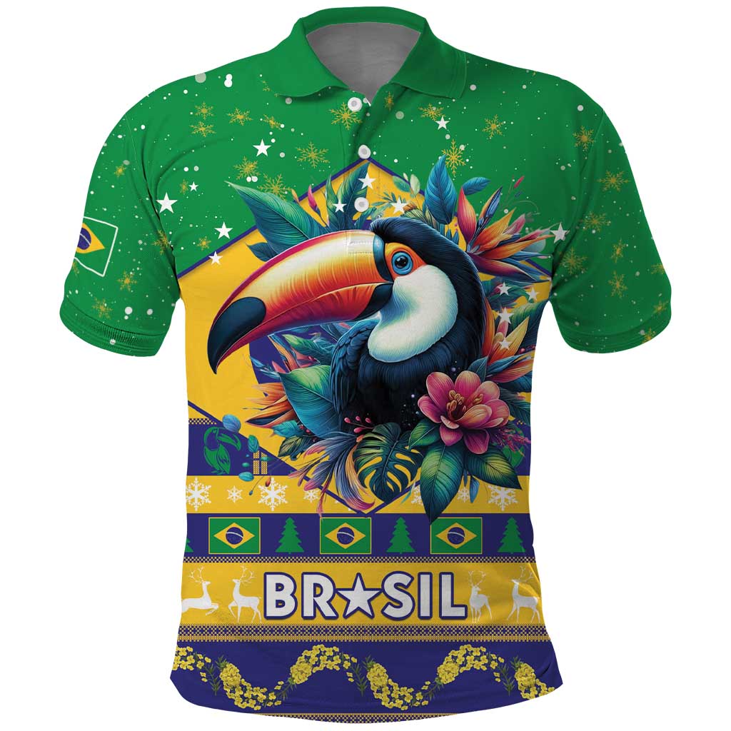 Brazil Christmas Polo Shirt Toco Toucan Flag Style - Wonder Print Shop
