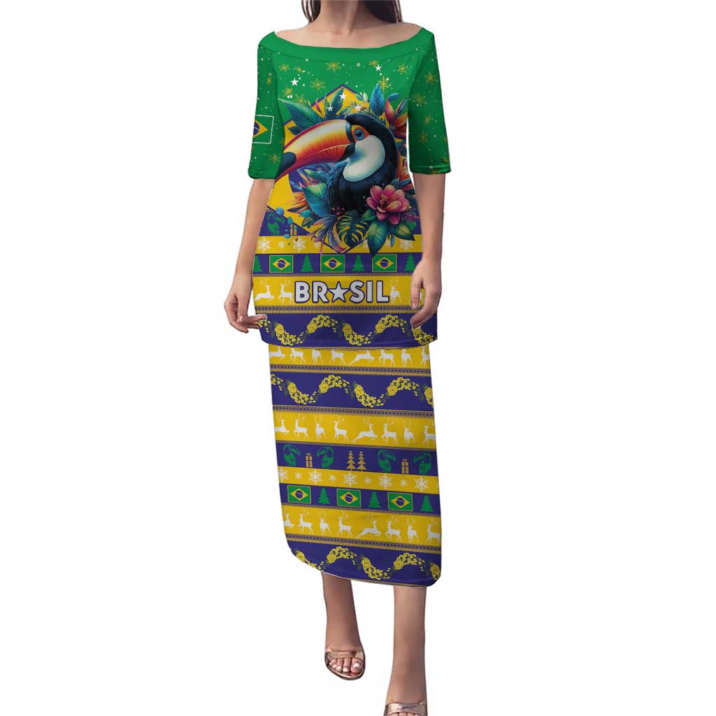 Brazil Christmas Puletasi Toco Toucan Flag Style - Wonder Print Shop