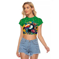 Brazil Christmas Raglan Cropped T Shirt Toco Toucan Flag Style - Wonder Print Shop