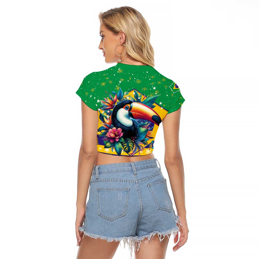 Brazil Christmas Raglan Cropped T Shirt Toco Toucan Flag Style - Wonder Print Shop