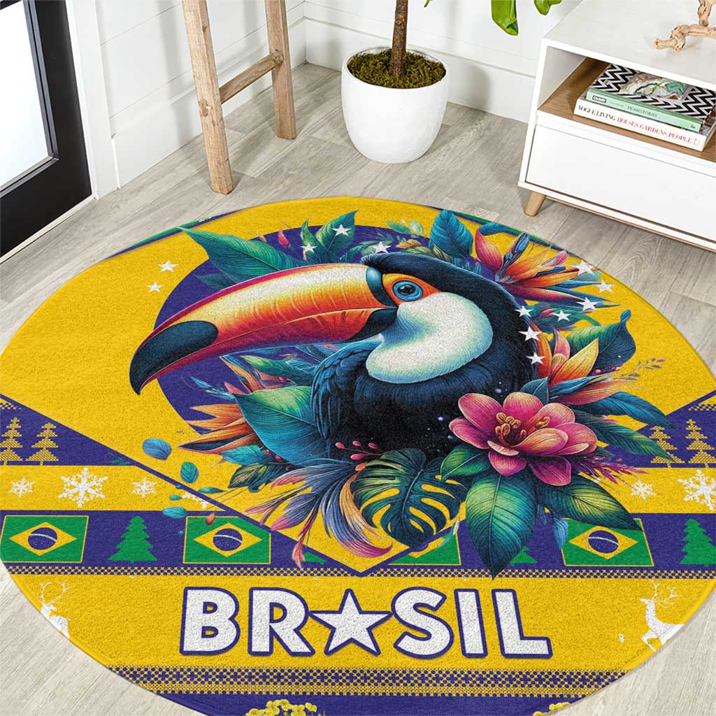 Brazil Christmas Round Carpet Toco Toucan Flag Style