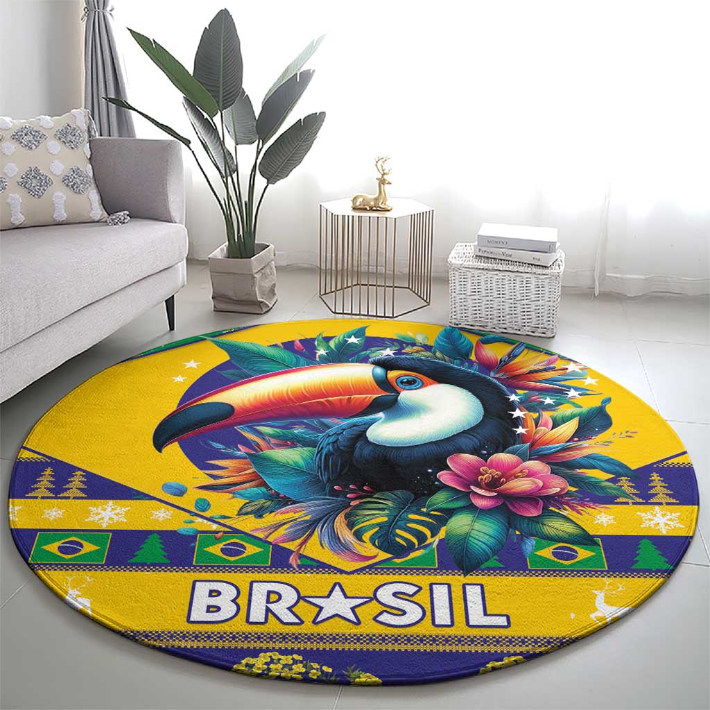 Brazil Christmas Round Carpet Toco Toucan Flag Style