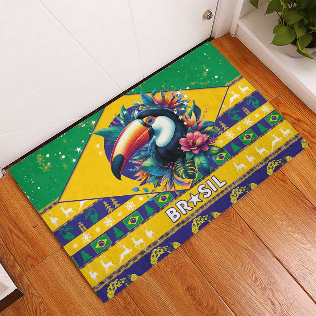 Brazil Christmas Rubber Doormat Toco Toucan Flag Style - Wonder Print Shop