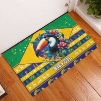 Brazil Christmas Rubber Doormat Toco Toucan Flag Style - Wonder Print Shop