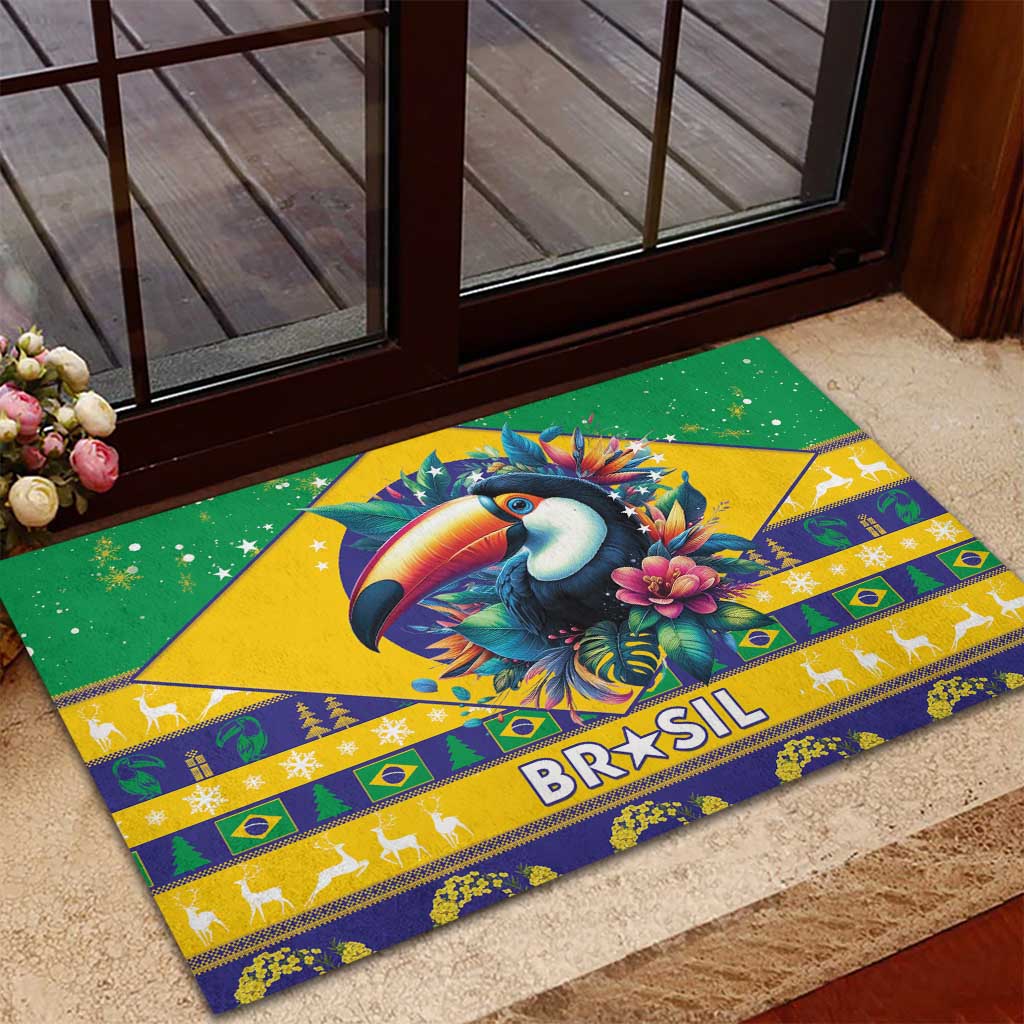 Brazil Christmas Rubber Doormat Toco Toucan Flag Style - Wonder Print Shop