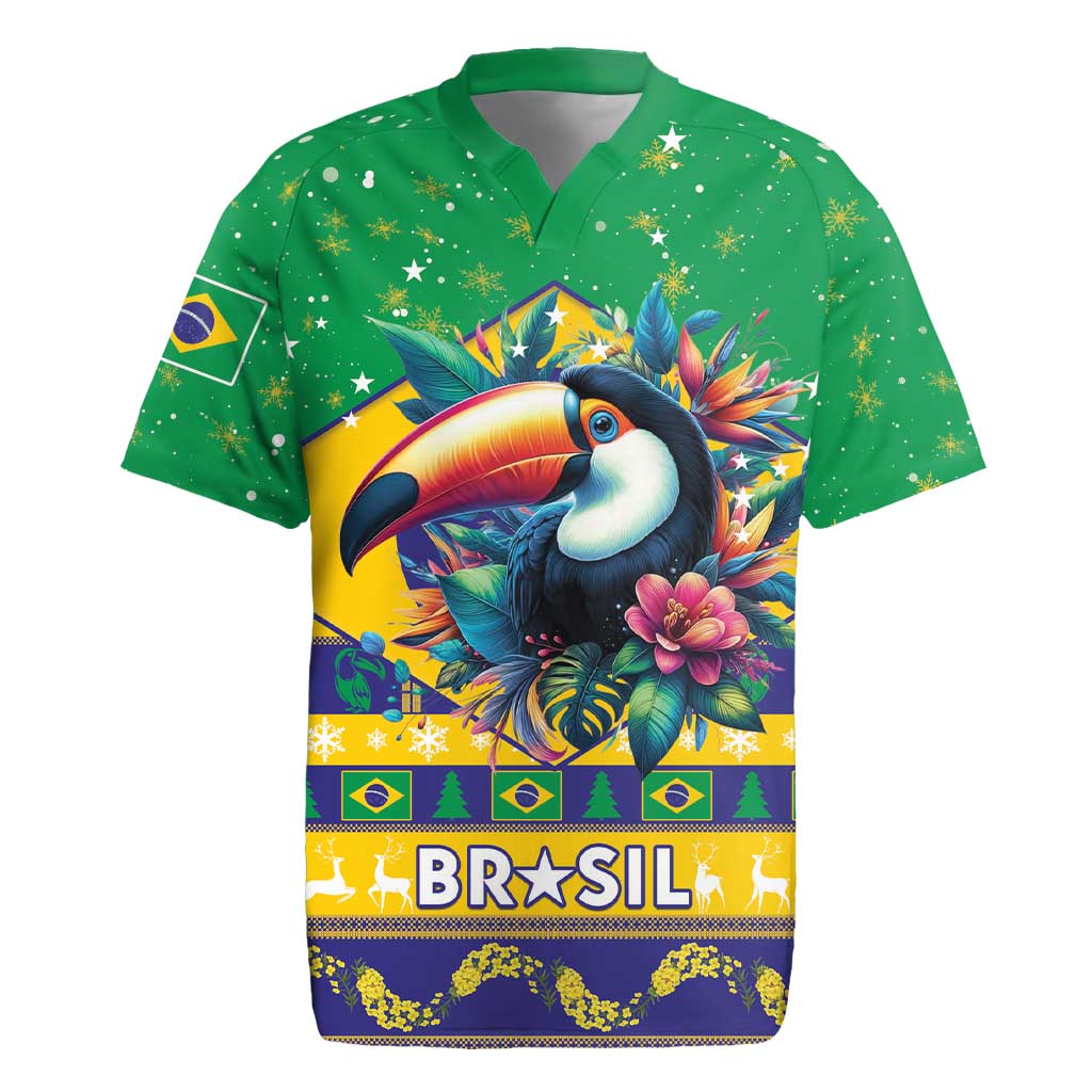 Brazil Christmas Rugby Jersey Toco Toucan Flag Style - Wonder Print Shop