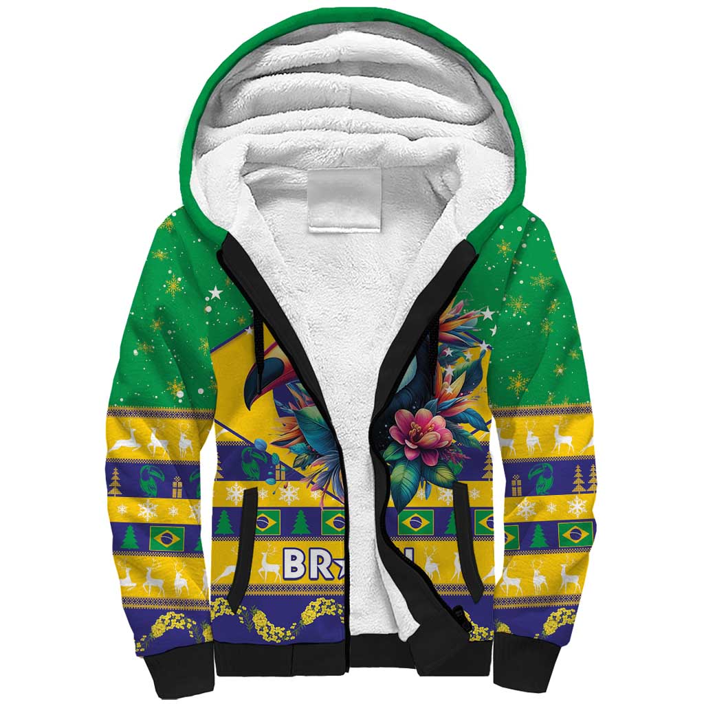 Brazil Christmas Sherpa Hoodie Toco Toucan Flag Style - Wonder Print Shop