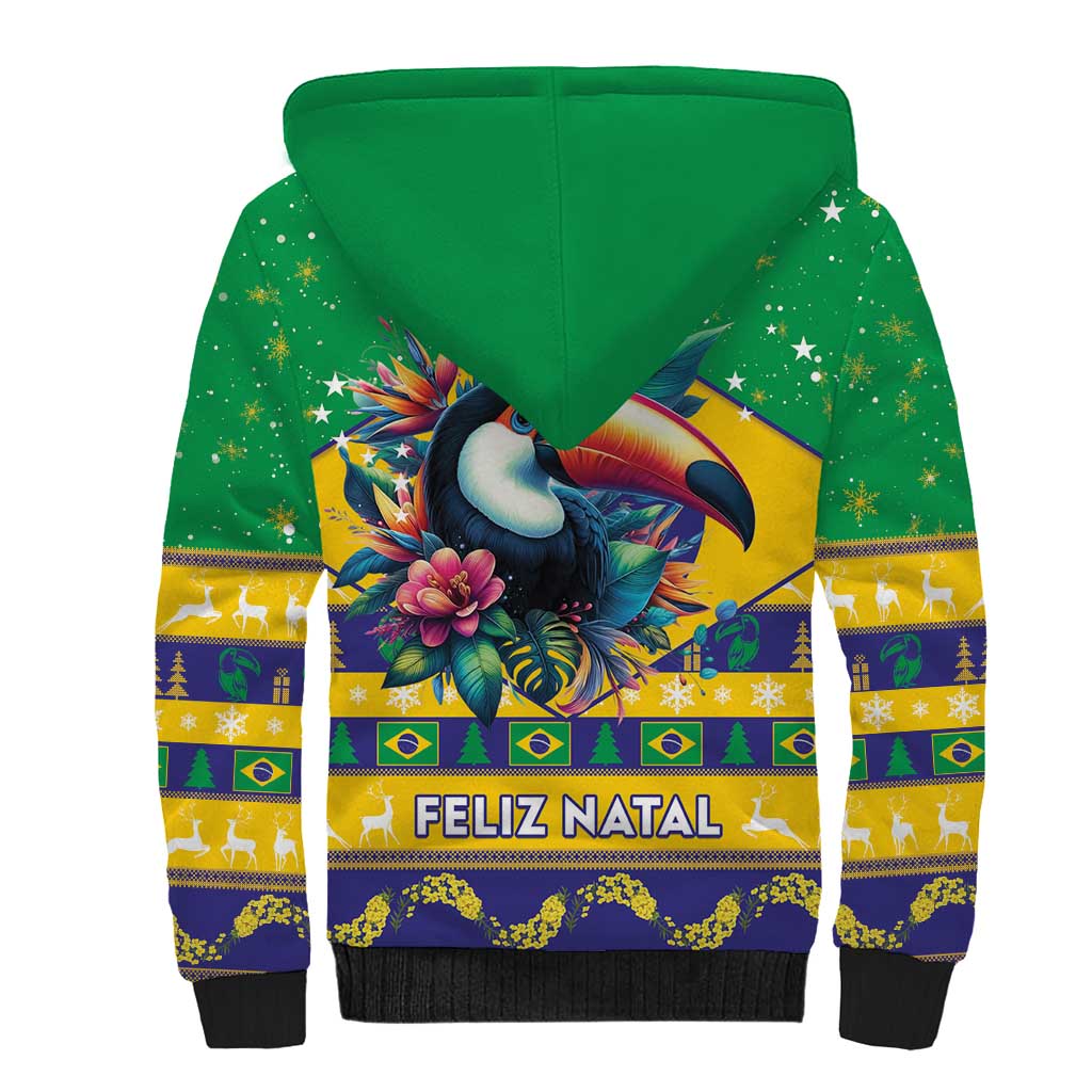 Brazil Christmas Sherpa Hoodie Toco Toucan Flag Style - Wonder Print Shop