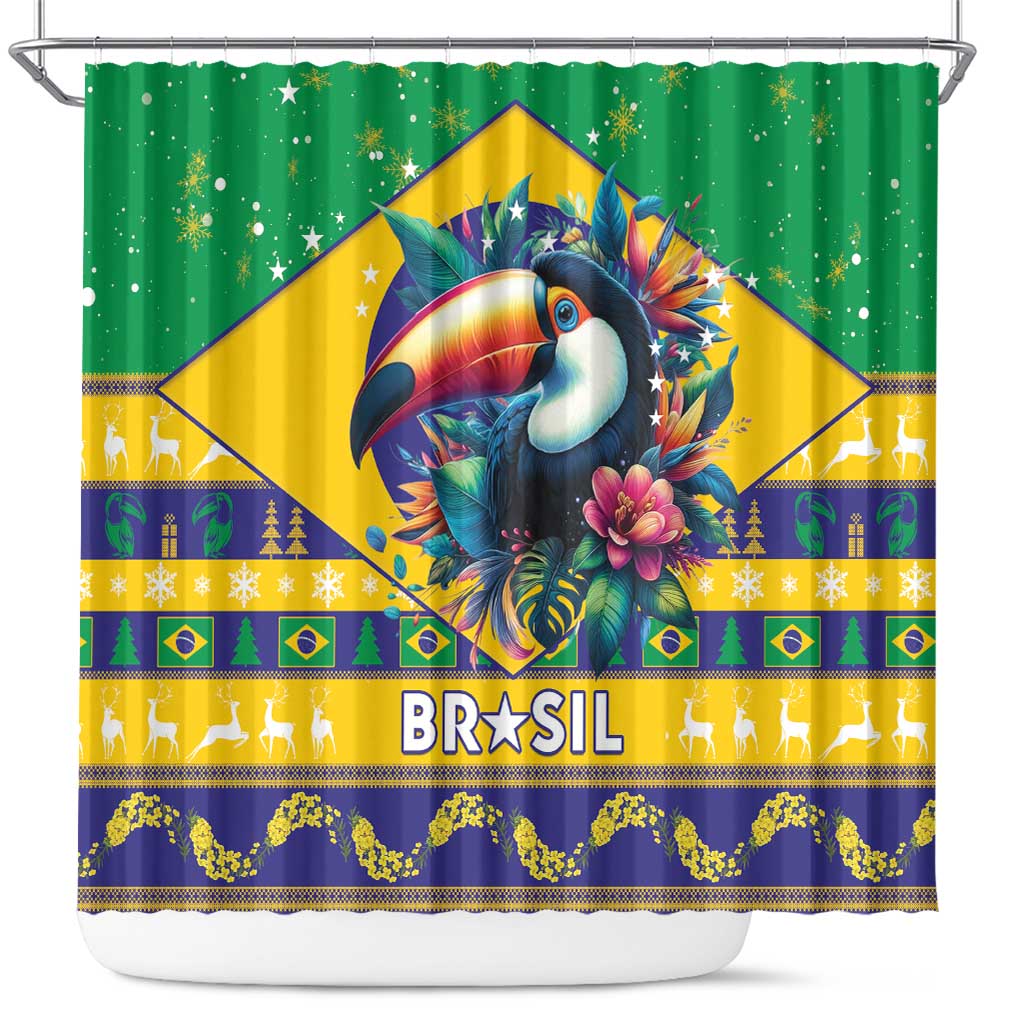 Brazil Christmas Shower Curtain Toco Toucan Flag Style