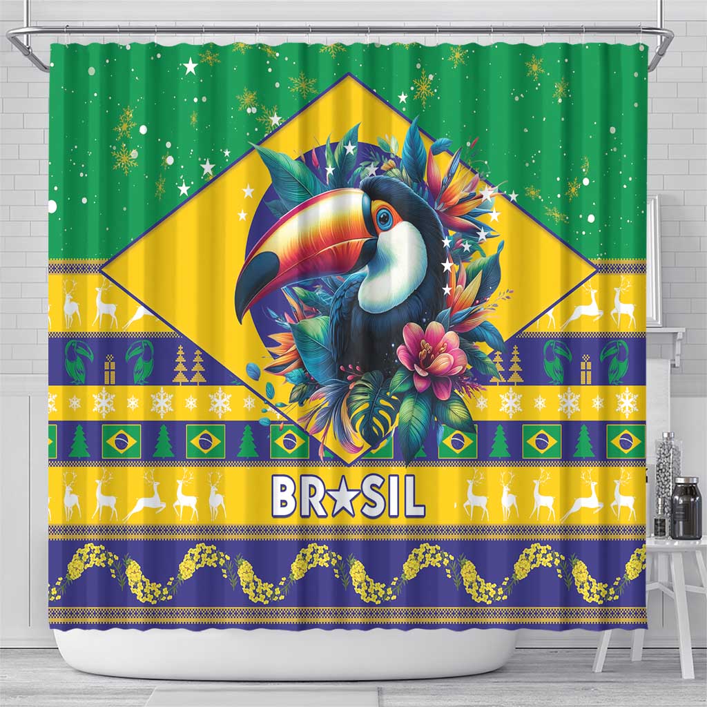 Brazil Christmas Shower Curtain Toco Toucan Flag Style