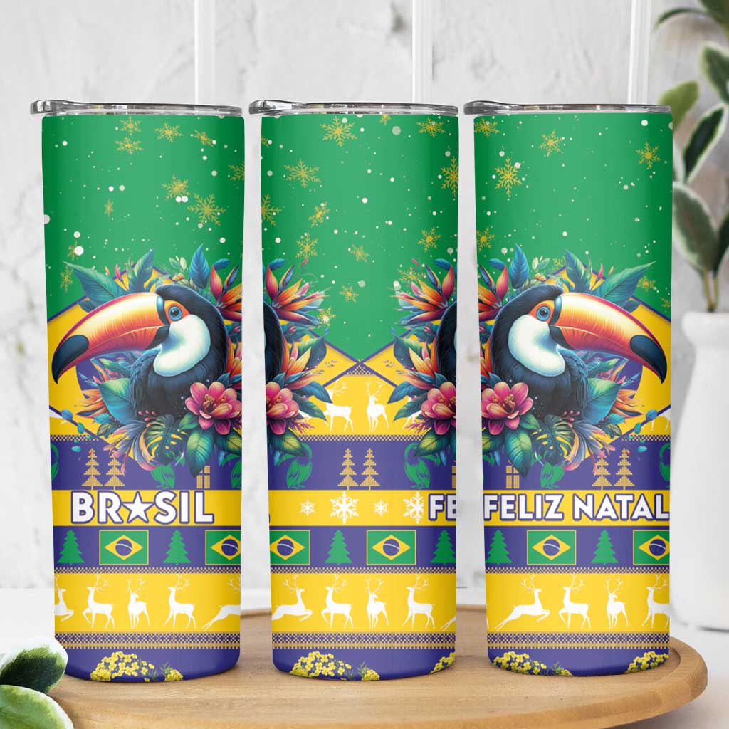 Brazil Christmas Skinny Tumbler Toco Toucan Flag Style - Wonder Print Shop