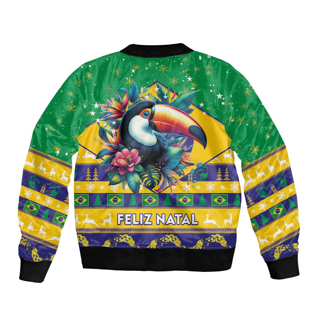 Brazil Christmas Sleeve Zip Bomber Jacket Toco Toucan Flag Style - Wonder Print Shop