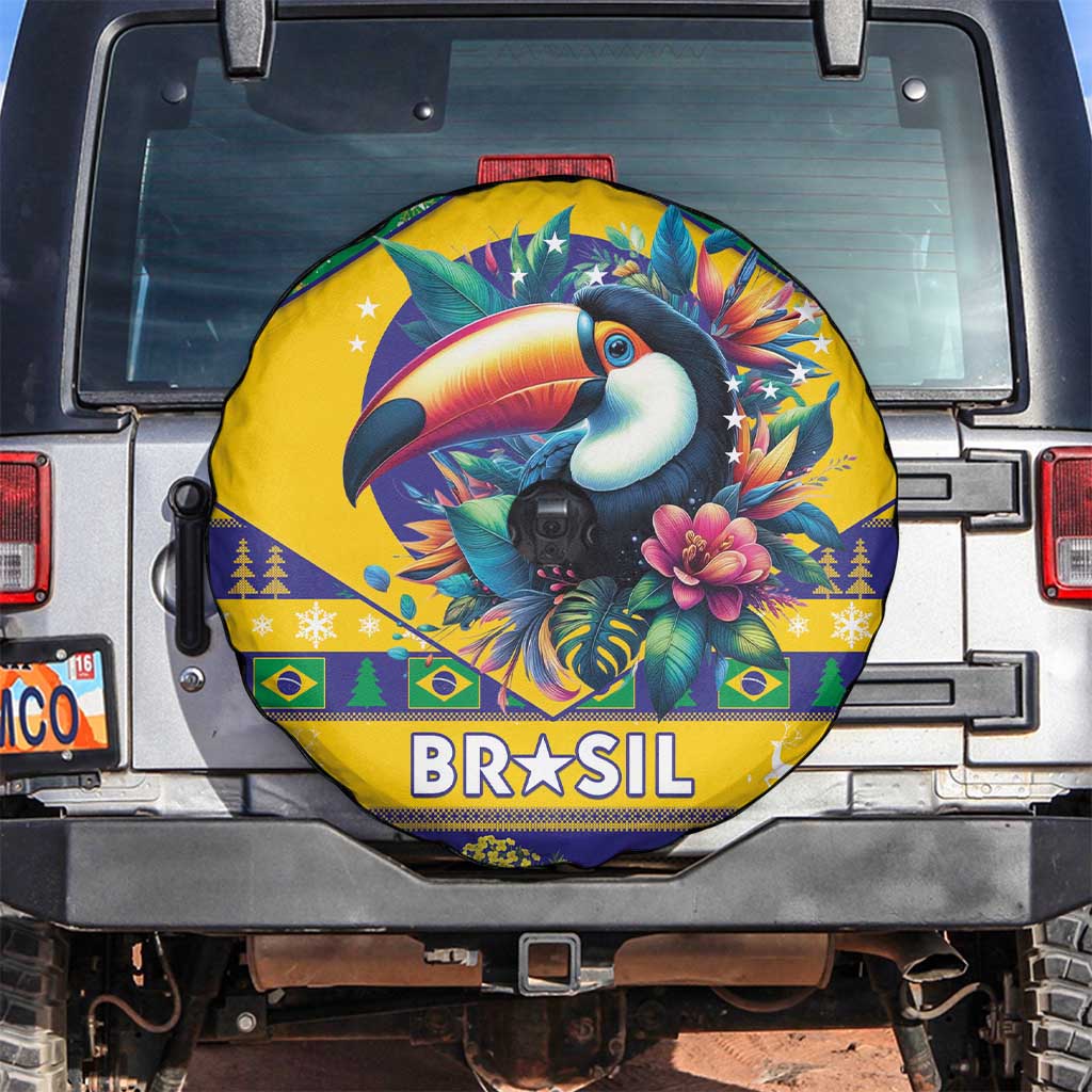 Brazil Christmas Spare Tire Cover Toco Toucan Flag Style - Wonder Print Shop