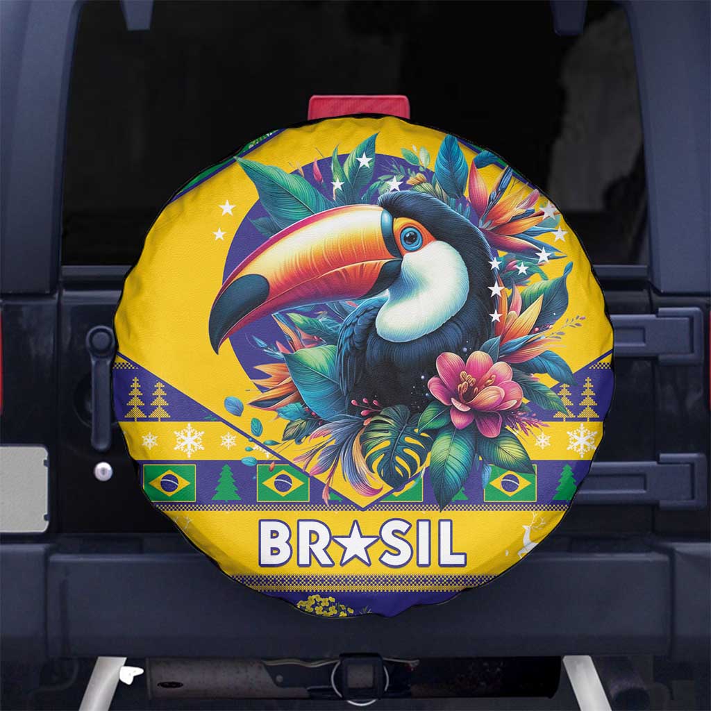 Brazil Christmas Spare Tire Cover Toco Toucan Flag Style - Wonder Print Shop