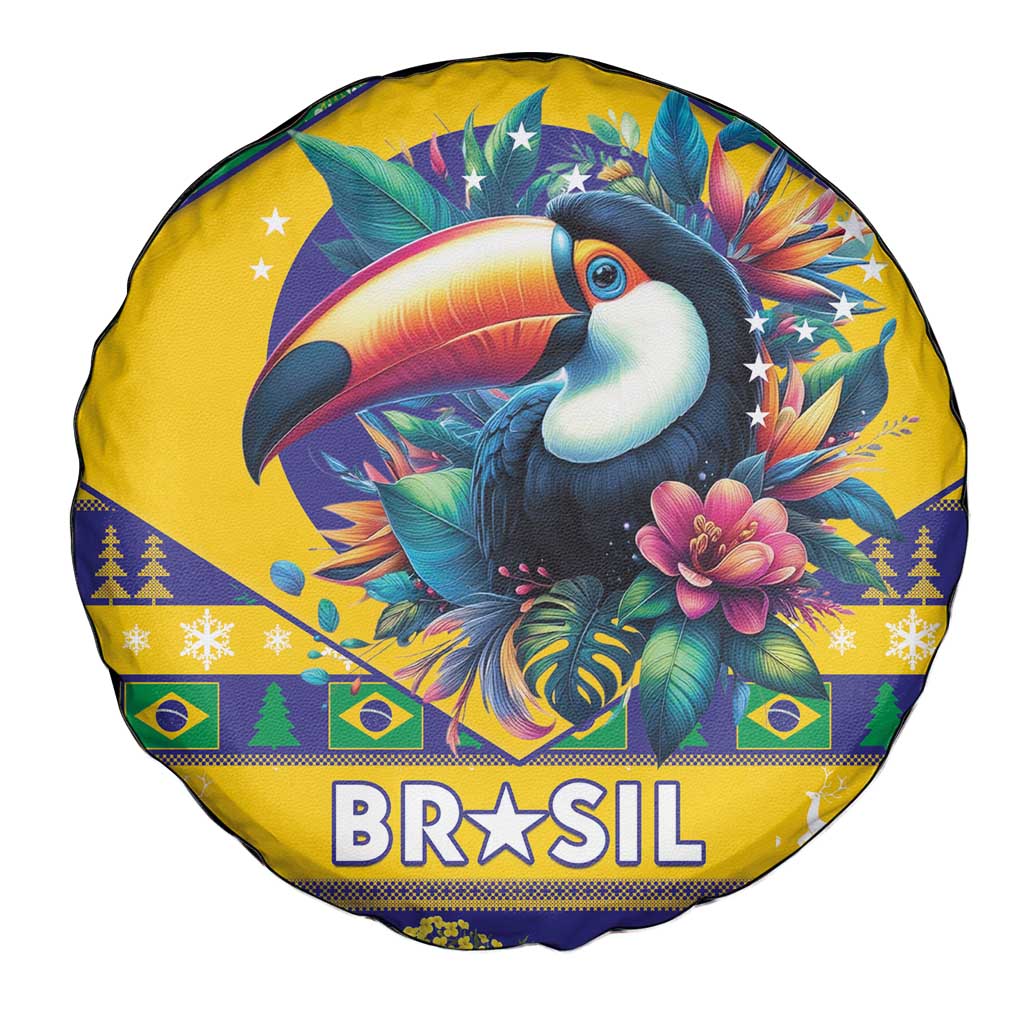Brazil Christmas Spare Tire Cover Toco Toucan Flag Style - Wonder Print Shop
