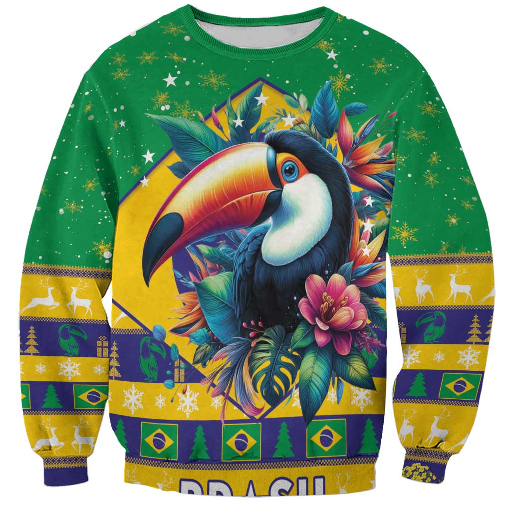 Brazil Christmas Sweatshirt Toco Toucan Flag Style - Wonder Print Shop
