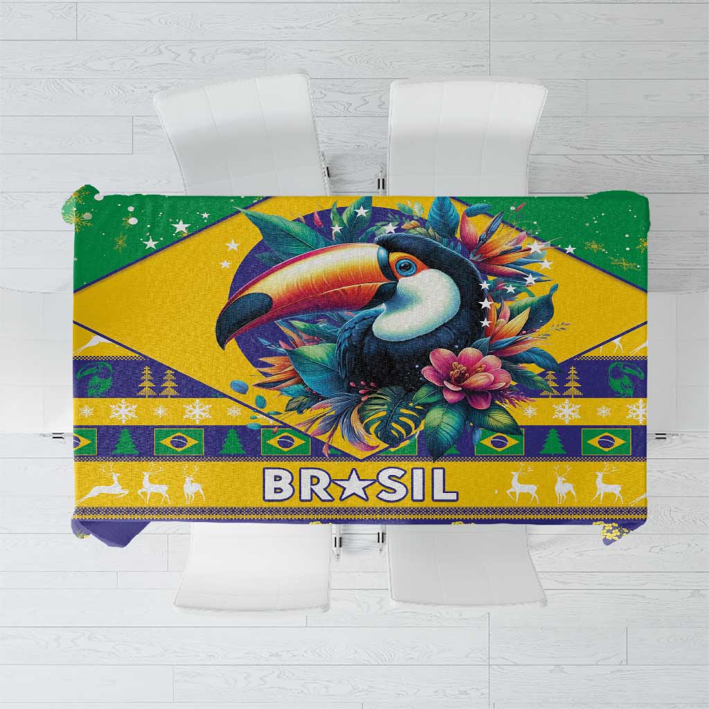 Brazil Christmas Tablecloth Toco Toucan Flag Style - Wonder Print Shop