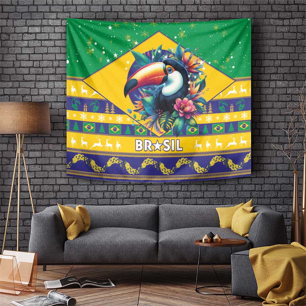 Brazil Christmas Tapestry Toco Toucan Flag Style - Wonder Print Shop