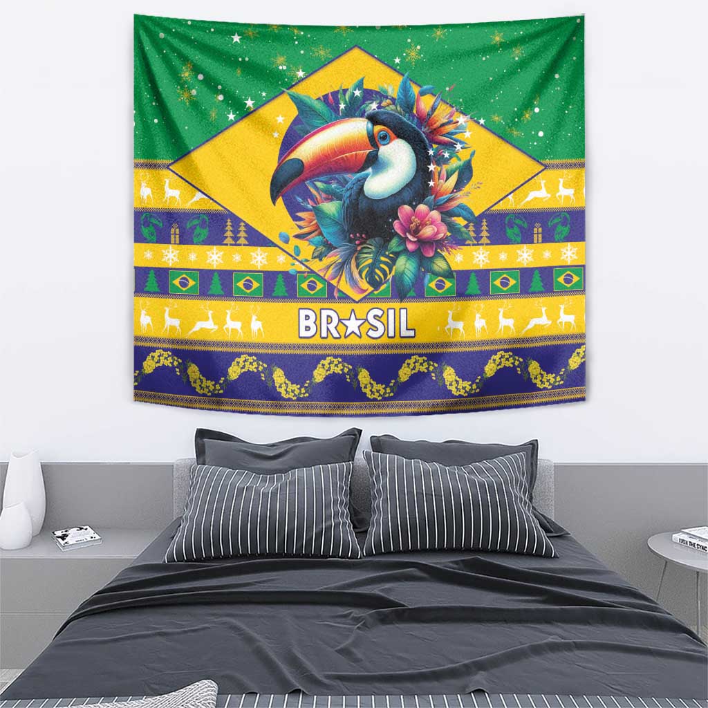 Brazil Christmas Tapestry Toco Toucan Flag Style - Wonder Print Shop