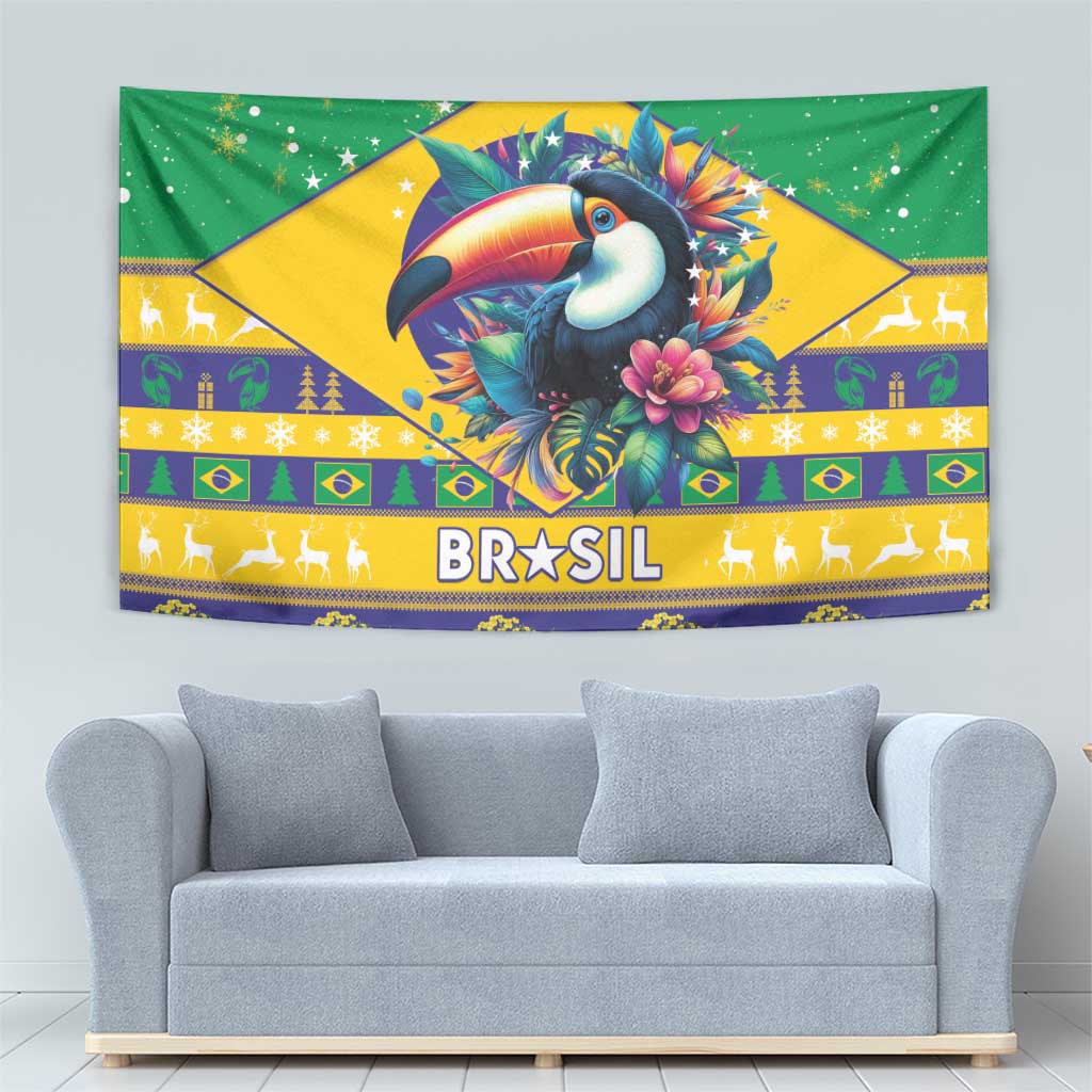 Brazil Christmas Tapestry Toco Toucan Flag Style - Wonder Print Shop