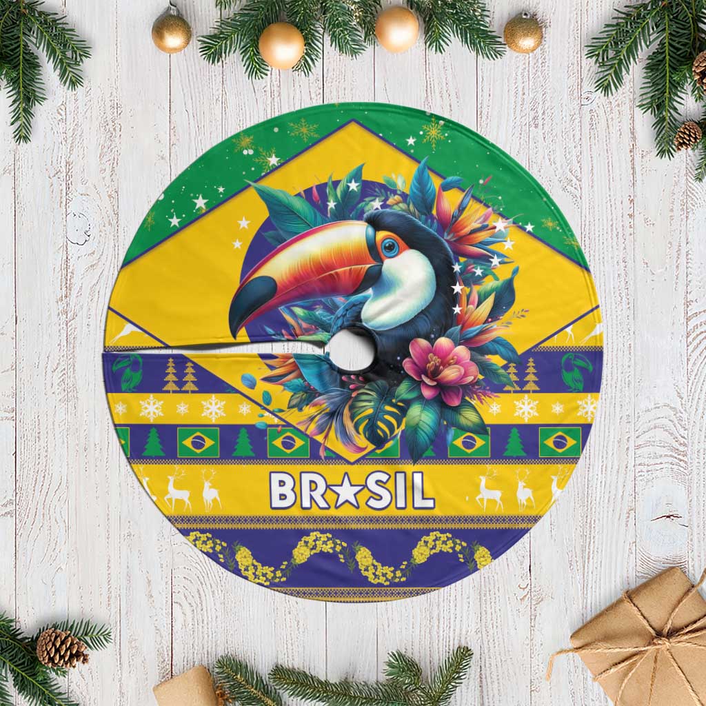 Brazil Christmas Tree Skirt Toco Toucan Flag Style - Wonder Print Shop