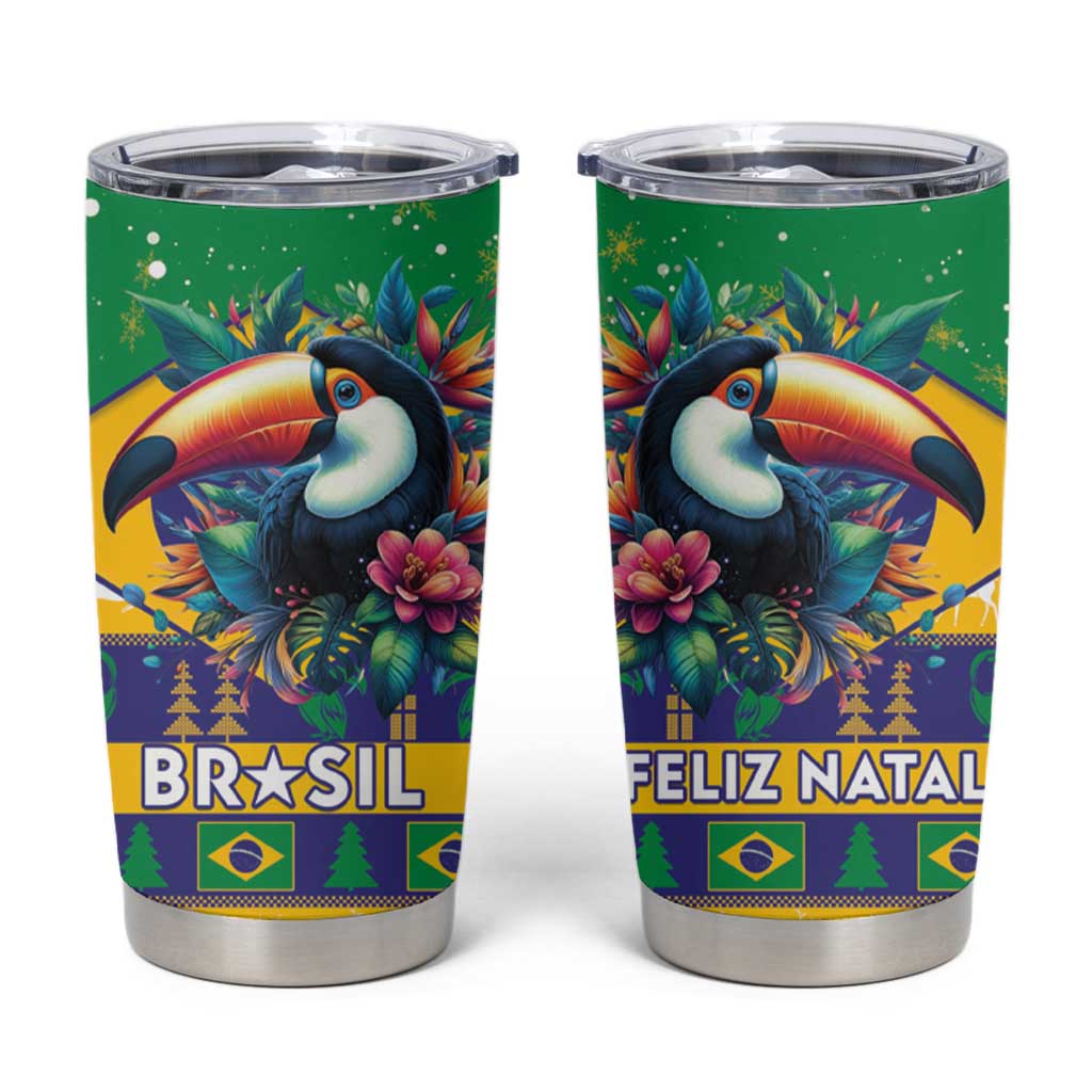 Brazil Christmas Tumbler Cup Toco Toucan Flag Style - Wonder Print Shop