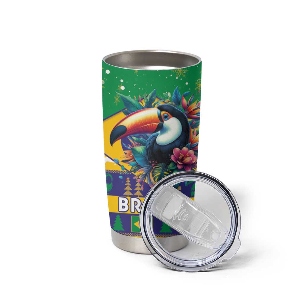 Brazil Christmas Tumbler Cup Toco Toucan Flag Style - Wonder Print Shop