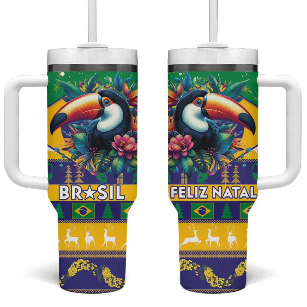 Brazil Christmas Tumbler With Handle Toco Toucan Flag Style - Wonder Print Shop