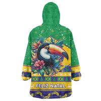 Brazil Christmas Wearable Blanket Hoodie Toco Toucan Flag Style - Wonder Print Shop