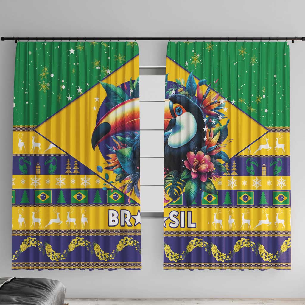 Brazil Christmas Window Curtain Toco Toucan Flag Style - Wonder Print Shop