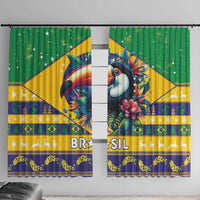 Brazil Christmas Window Curtain Toco Toucan Flag Style - Wonder Print Shop