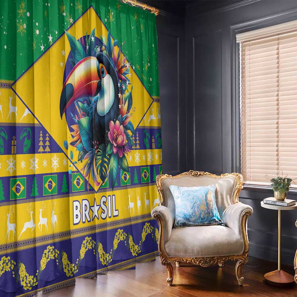 Brazil Christmas Window Curtain Toco Toucan Flag Style - Wonder Print Shop