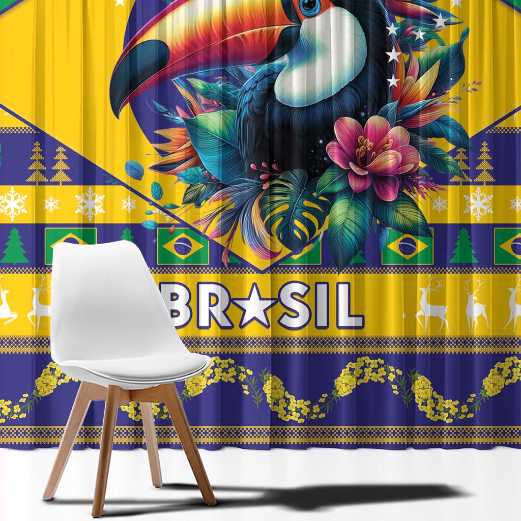 Brazil Christmas Window Curtain Toco Toucan Flag Style - Wonder Print Shop